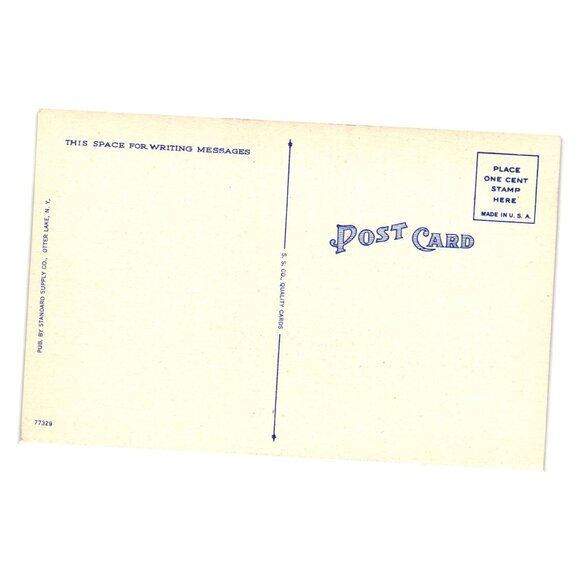 Vintage Postcard Indian Lake Porter Squaw Mountains Adirondack NY Flag Linen - Picture 2 of 2